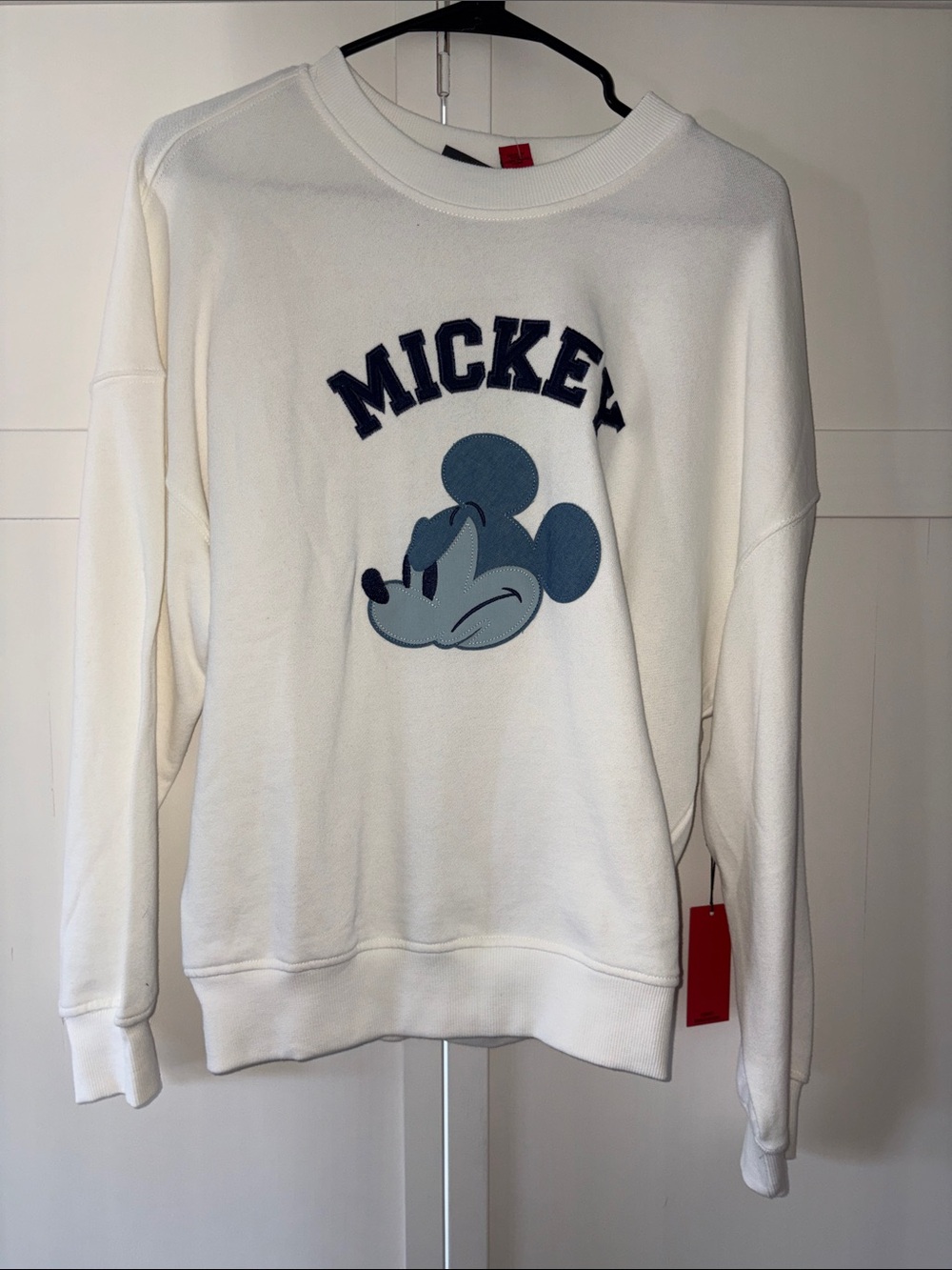 Mi White Crewneck Sweatshirt with Blue Mickey Graphic